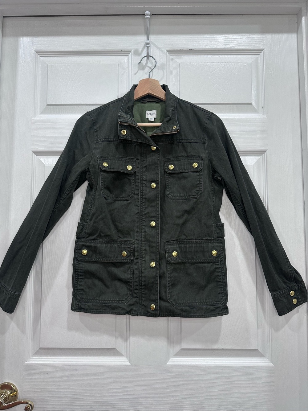 J. Crew Olive Green Downtown Field Utility Jacket with Gold Buttons